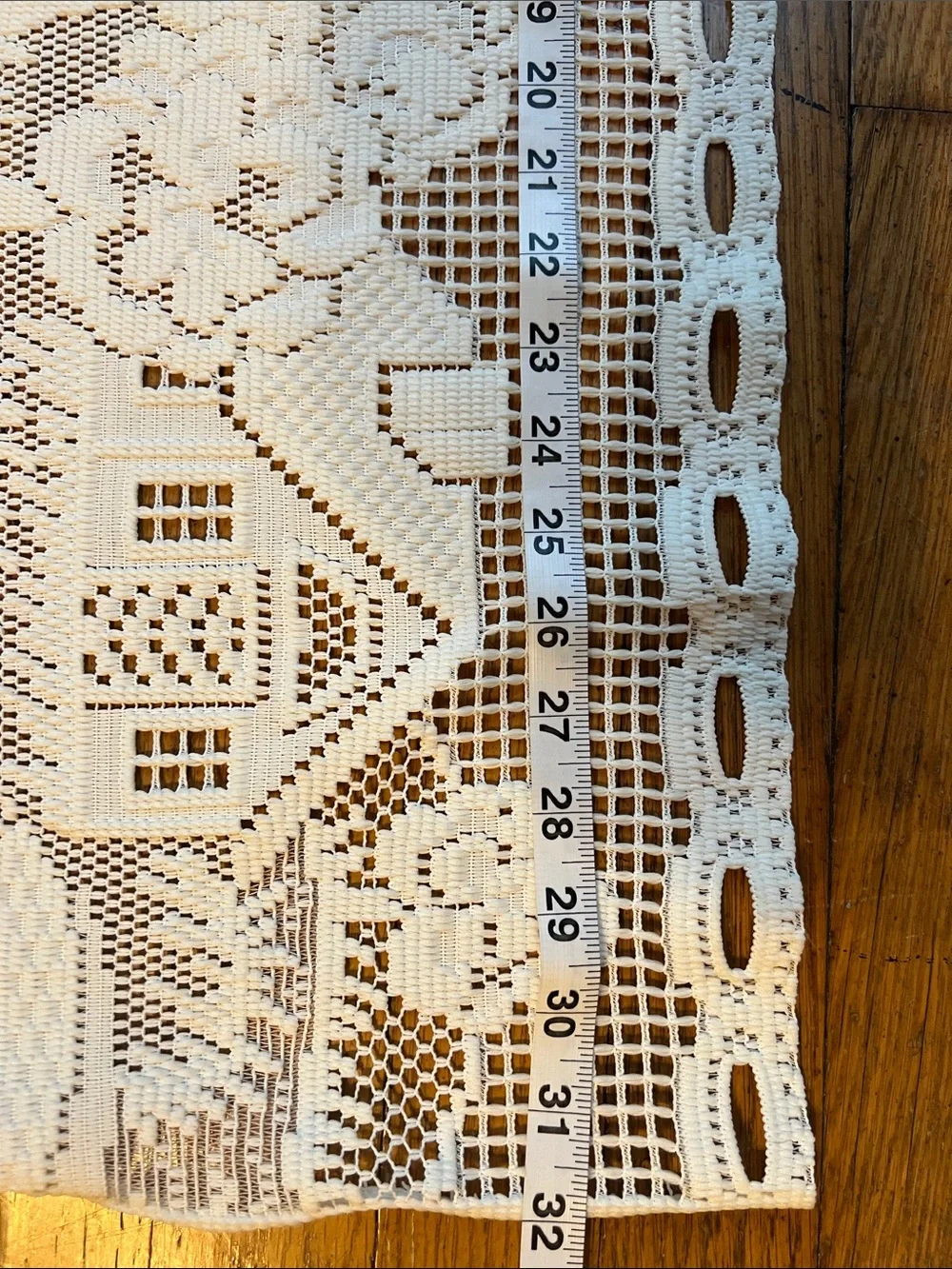 Ivory set of four jabots and one straight curtain set in houses and trees patten